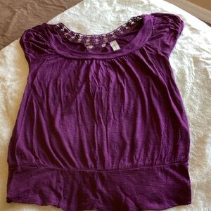 No Boundaries Deep Purple Blouse with Lace Detail